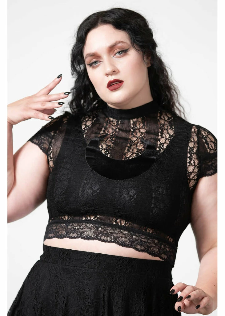 Killstar Moon Rays Lace Crop Top Black 1 Killstar Moon Rays Lace Crop Top Black