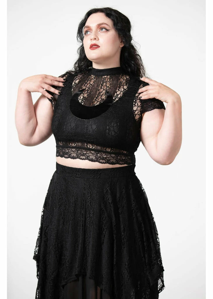 Killstar Moon Rays Lace Crop Top Black 2 Killstar Moon Rays Lace Crop Top Black - Image 2