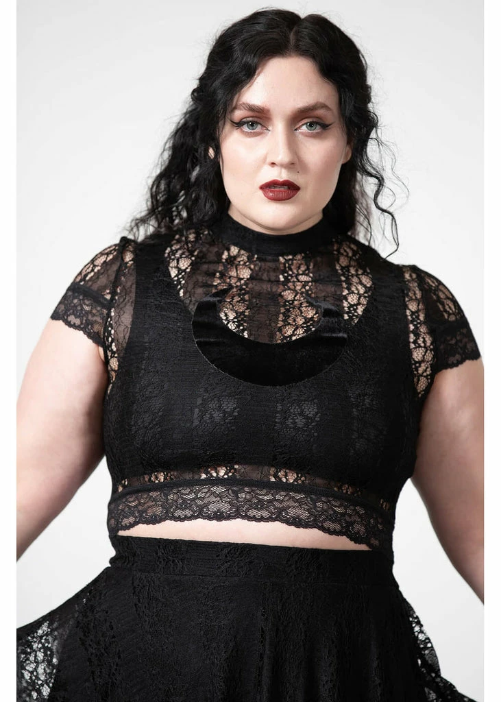 Killstar Moon Rays Lace Crop Top Black 3 Killstar Moon Rays Lace Crop Top Black - Image 3