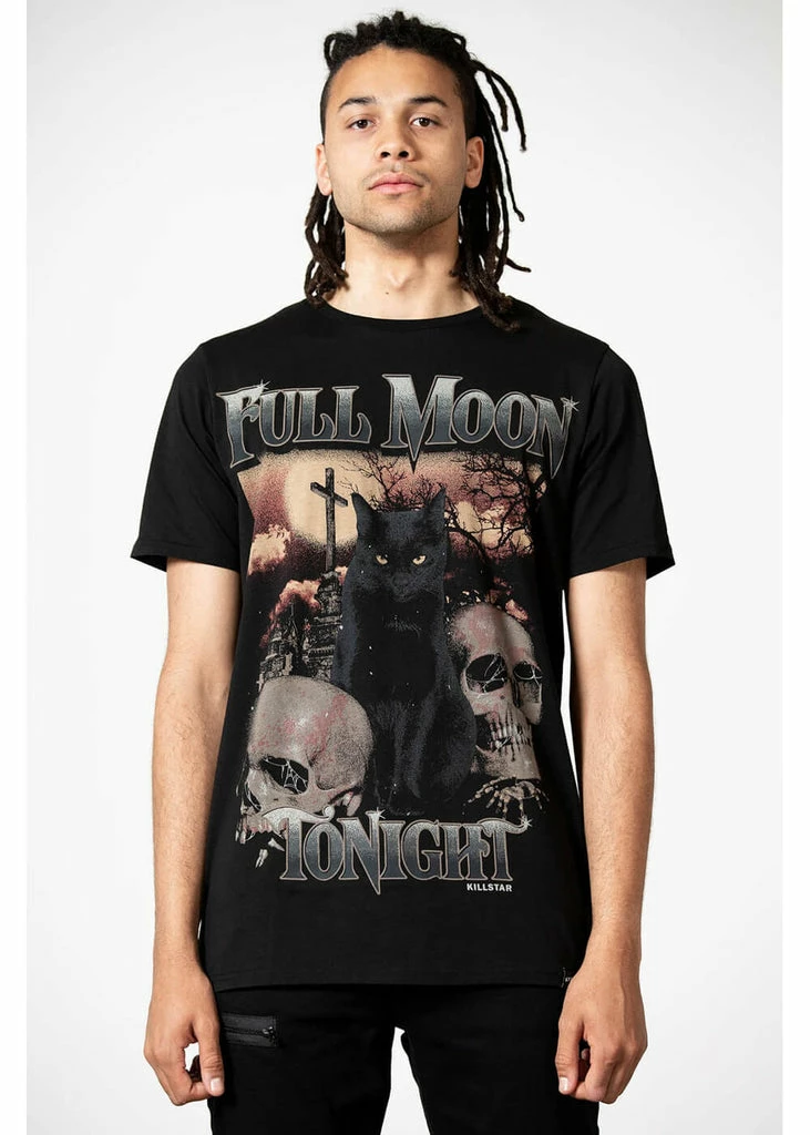 Killstar Full Moon Cat T-Shirt Black 1 Killstar Full Moon Cat T-Shirt Black