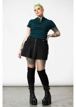 Killstar Malkin Stripe Crop Top Green -Hearts & Roses Sales killstar KSRA006235 malkin crop top green 1 1024x1024