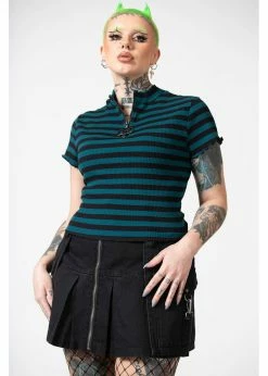 Alternative view of Killstar Malkin Stripe Crop Top Green