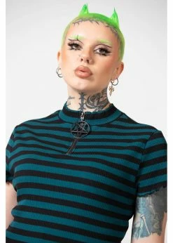 Killstar Malkin Stripe Crop Top Green