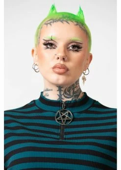 Killstar Malkin Stripe Crop Top Green -Hearts & Roses Sales killstar KSRA006235 malkin crop top green 4 1024x1024