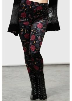 Killstar Ora Moth Velvet Leggings Black