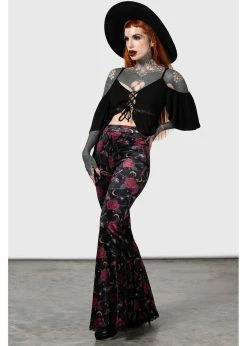 Alternative view of Killstar Glinda Moth Velvet Flare Trousers Black