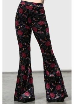 Killstar Glinda Moth Velvet Flare Trousers Black
