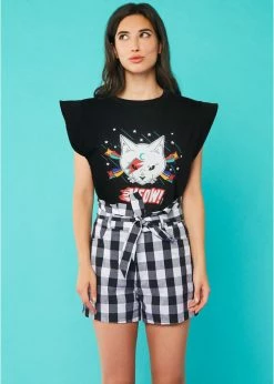 Alternative view of Minueto Rock Cat 80's T-Shirt Black