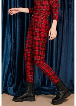 Alternative view of Minueto Graham Tartan 70's Trousers Red