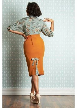 Alternative view of Miss Candyfloss Kinsley Fire 40's Pencil Skirt Rust