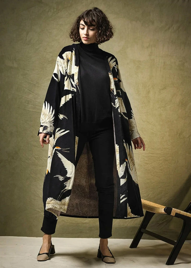 One Hundred Stars Stork Velvet Duster Coat Black 5 One Hundred Stars Stork Velvet Duster Coat Black - Image 5