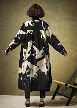 One Hundred Stars Stork Velvet Duster Coat Black