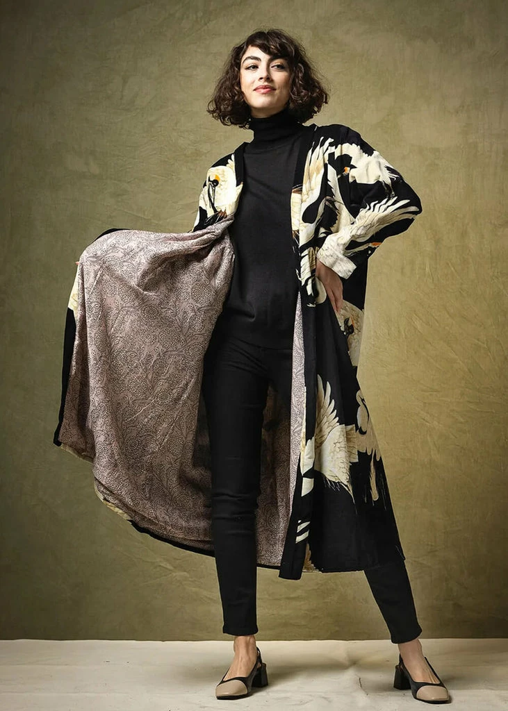 One Hundred Stars Stork Velvet Duster Coat Black 4 One Hundred Stars Stork Velvet Duster Coat Black - Image 4