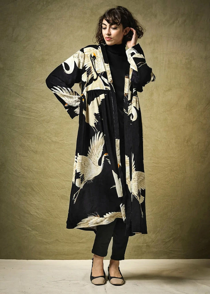 One Hundred Stars Stork Velvet Duster Coat Black 2 One Hundred Stars Stork Velvet Duster Coat Black - Image 2