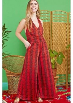 Onjenu Ciara Ophidia 70's Jumpsuit Red