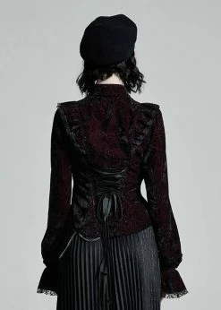 Punk Rave Luxuria Velvet Blouse Red -Hearts & Roses Sales punk rave WY1305CCF luxuria blouse red 4 1024x1024