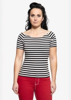 Queen Kerosin Vavavoom Stripe 50's Top Black White