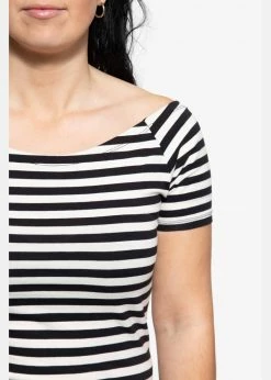 Alternative view of Queen Kerosin Vavavoom Stripe 50's Top Black White