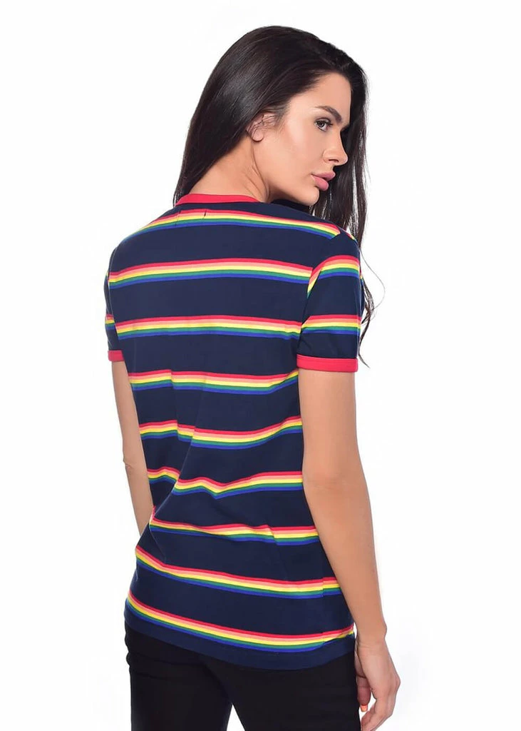 Run And Fly Retro Rainbow Block 70's T-Shirt Navy Blue - Image 4