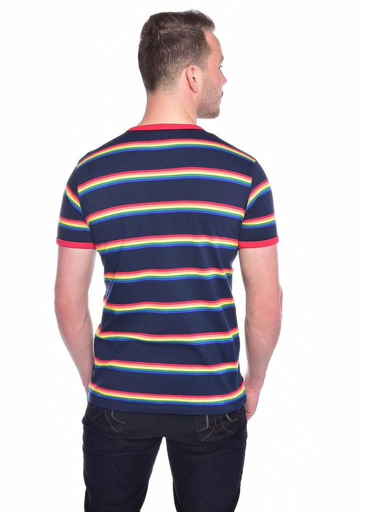 Run And Fly Retro Rainbow Block 70's T-Shirt Navy Blue - Image 6