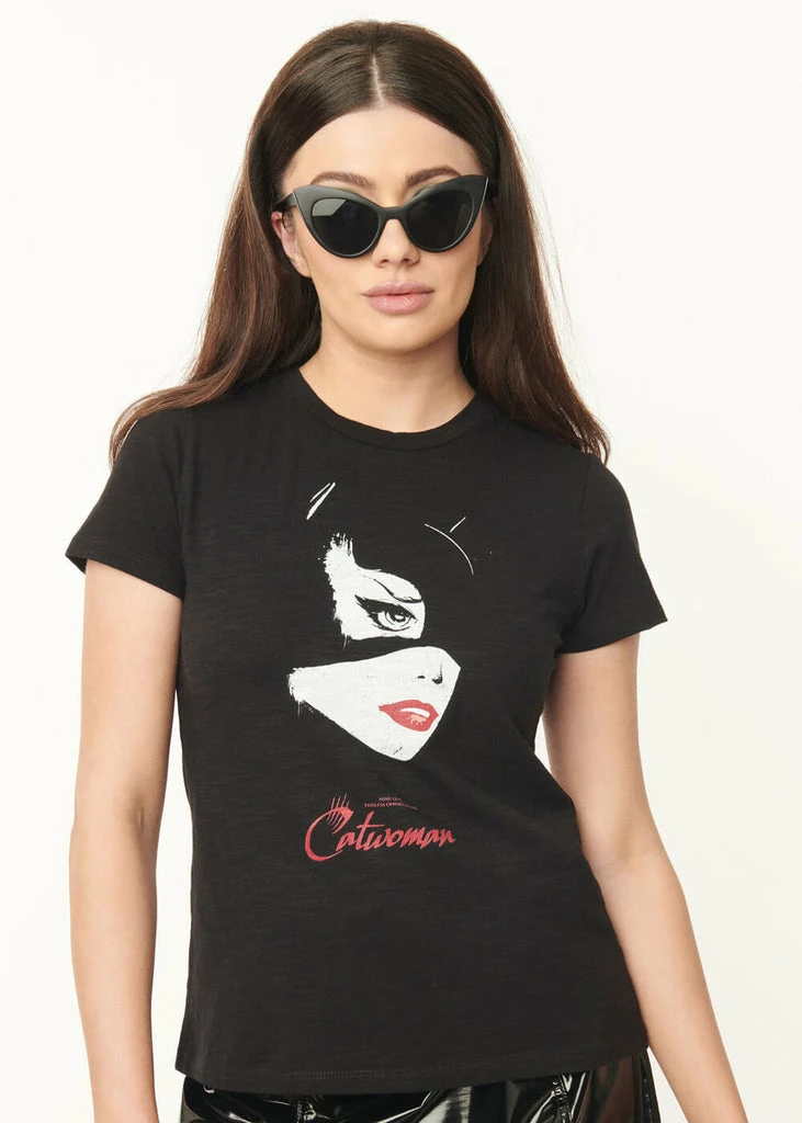 Unique Vintage X DC Comics Catwoman Womens Graphic T-Shirt Black - Image 3