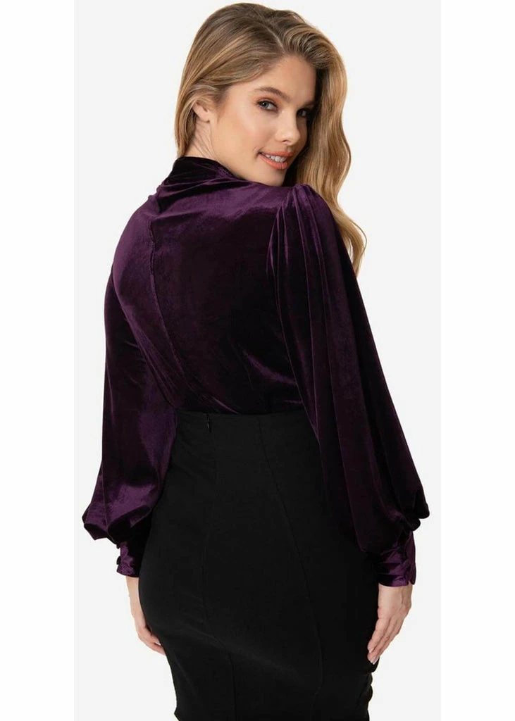 Unique Vintage Gwen Velvet 40's Blouse Dark Purple - Image 5