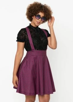Unique Vintage Ruth Stripe 60's Mini Skirt Purple Black