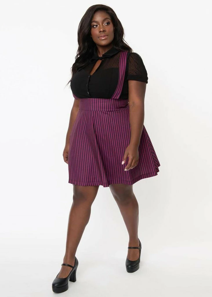 Unique Vintage Ruth Stripe 60's Mini Skirt Purple Black - Image 6