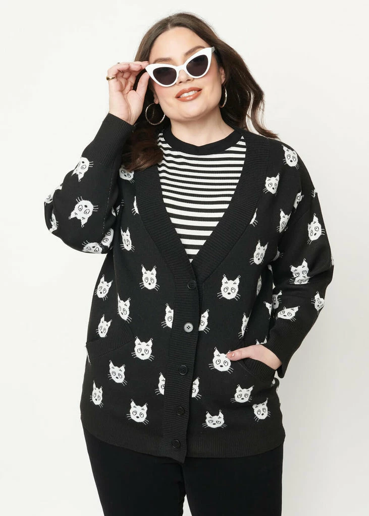 Unique Vintage Aspen Cat Cardigan Black - Image 2