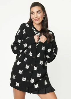 Unique Vintage Aspen Cat Cardigan Black