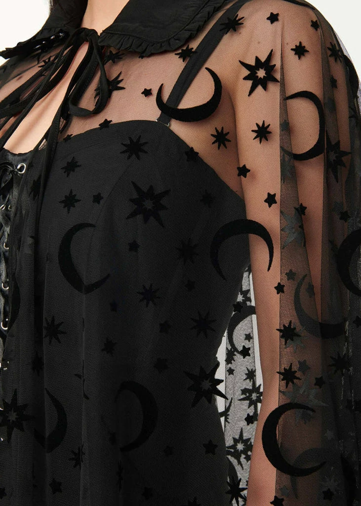 Unique Vintage Moon & Stars Mesh Cape Black - Image 2