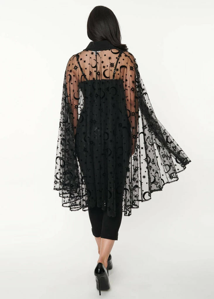 Unique Vintage Moon & Stars Mesh Cape Black - Image 3