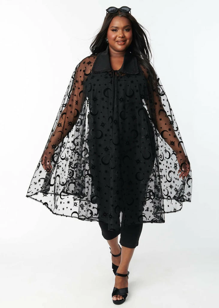 Unique Vintage Moon & Stars Mesh Cape Black - Image 4