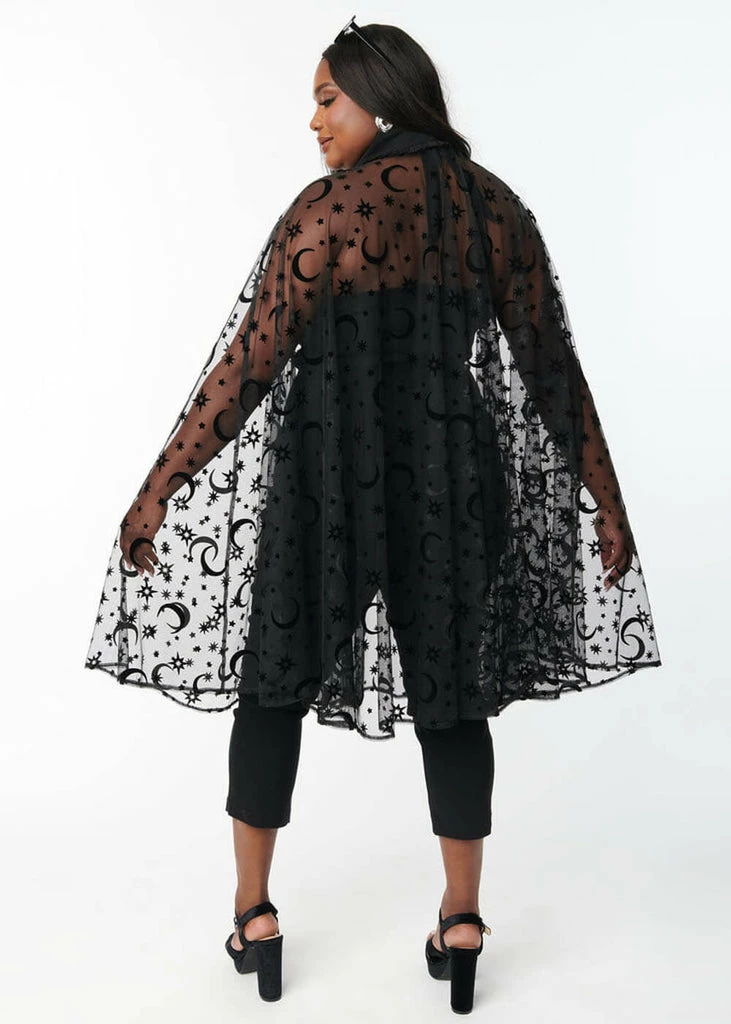 Unique Vintage Moon & Stars Mesh Cape Black - Image 5