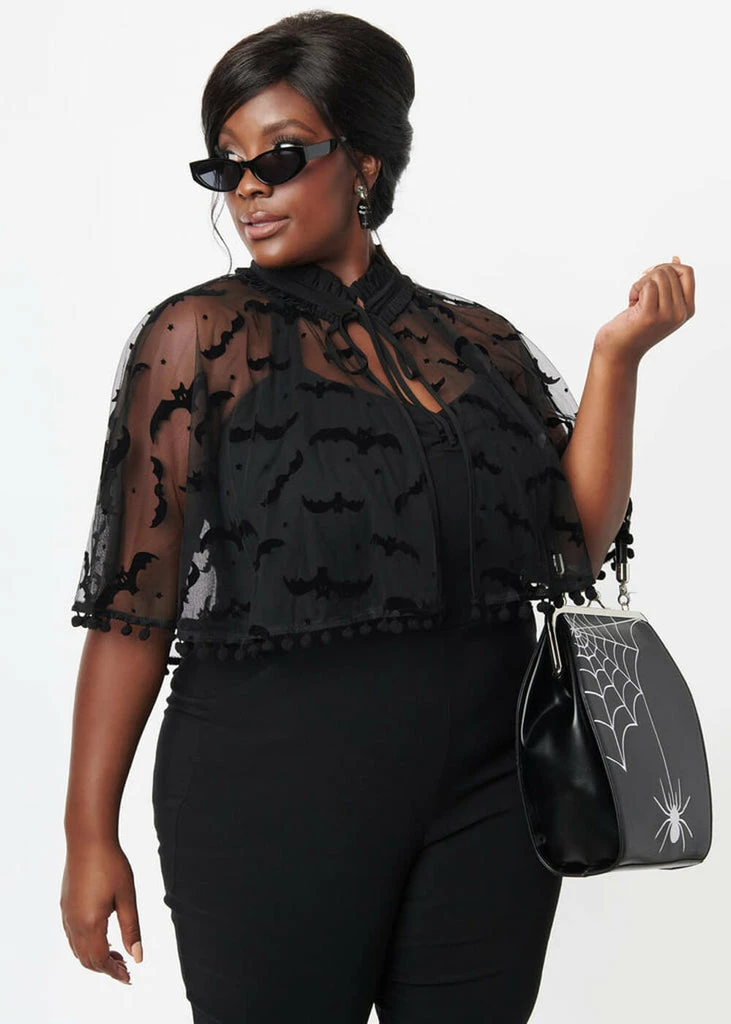 Unique Vintage Bats & Stars Mesh Capelet Black - Image 5