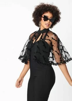 Unique Vintage Bats & Stars Mesh Capelet Black