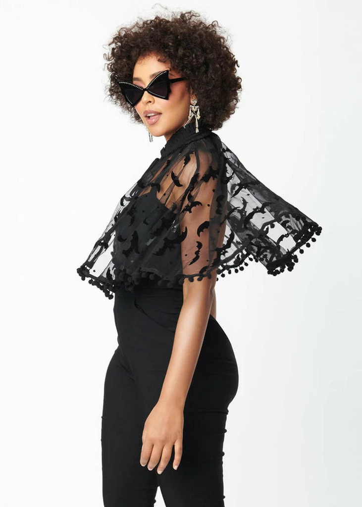 Unique Vintage Bats & Stars Mesh Capelet Black - Image 4