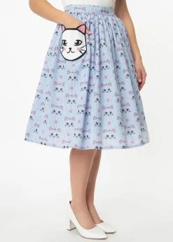 Unique Vintage Gellar Cat Gingham 50’s Swing Skirt Blue