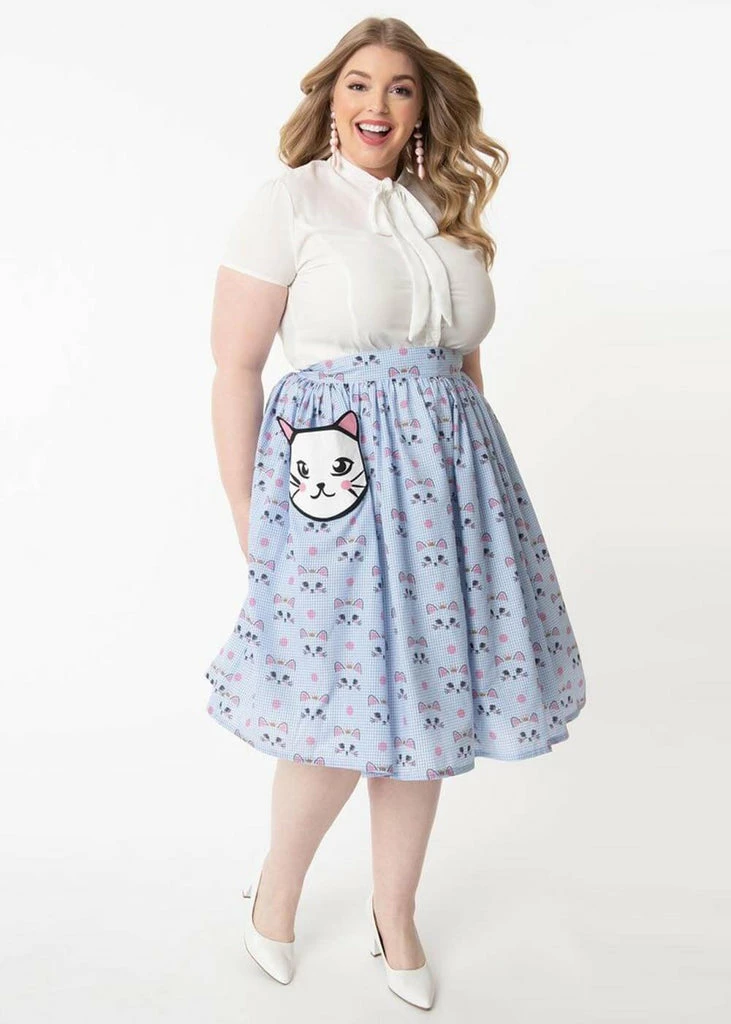 Unique Vintage Gellar Cat Gingham 50’s Swing Skirt Blue - Image 5
