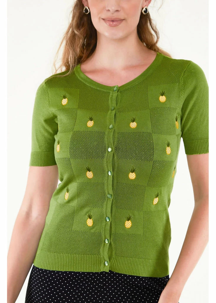 Voodoo Vixen Peyton Pinapple 50's Cardigan Green 1 Voodoo Vixen Peyton Pinapple 50's Cardigan Green