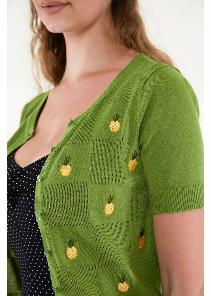 Voodoo Vixen Peyton Pinapple 50's Cardigan Green 2 Voodoo Vixen Peyton Pinapple 50's Cardigan Green - Image 2